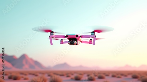 Pink drone dispersing clouds over desert photo