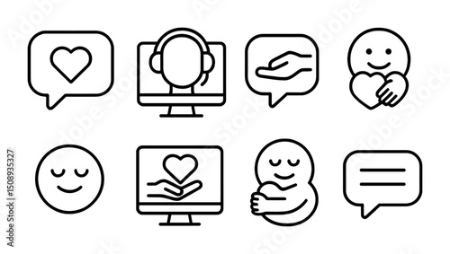 Digital communication and self-care symbols for mental wellness