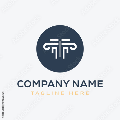 Law firm line trend logo icon vector design. Universal legal, lawyer, scales sword column idea creative premium symbol.