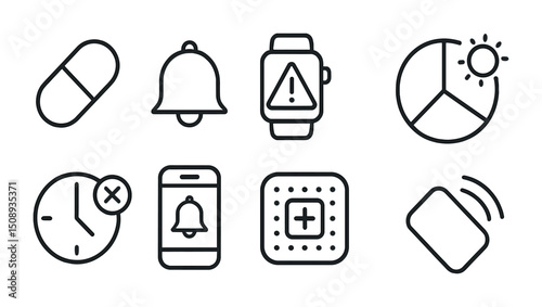 Modern technology and health icon set for digital interfaces