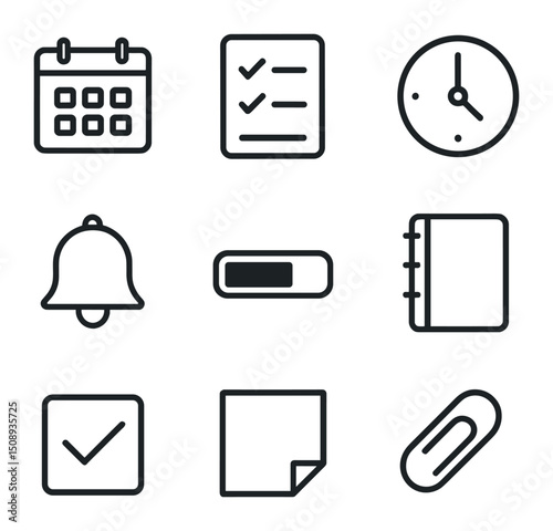Assignment Tracker Icons. Outline icon set of sustainable gardening: compost heap, rain barrel,