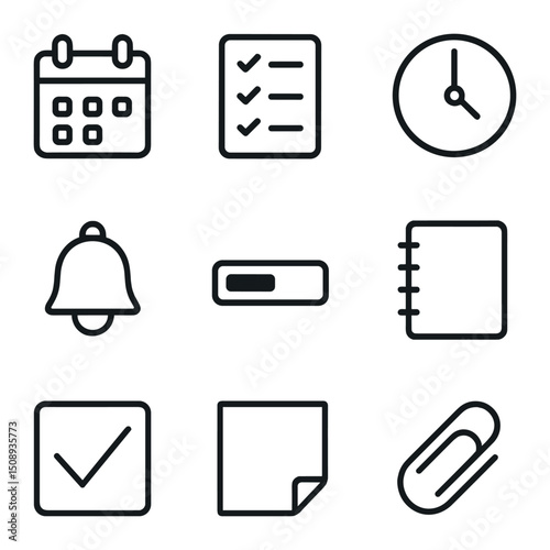 Assignment Tracker Icons. Outline icon set of assignment tracker: calendar, task list, deadline