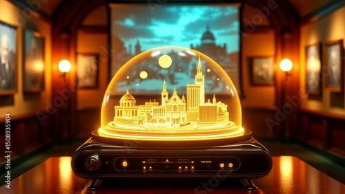 Retro holographic projector in vintage museum