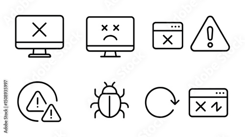Collection of computer error and alert icons for technology design projects