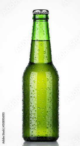 Chilled Green Bottle with Condensation isolated on white background