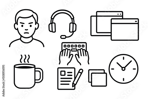 Remote work essentials with icons of technology and productivity tools