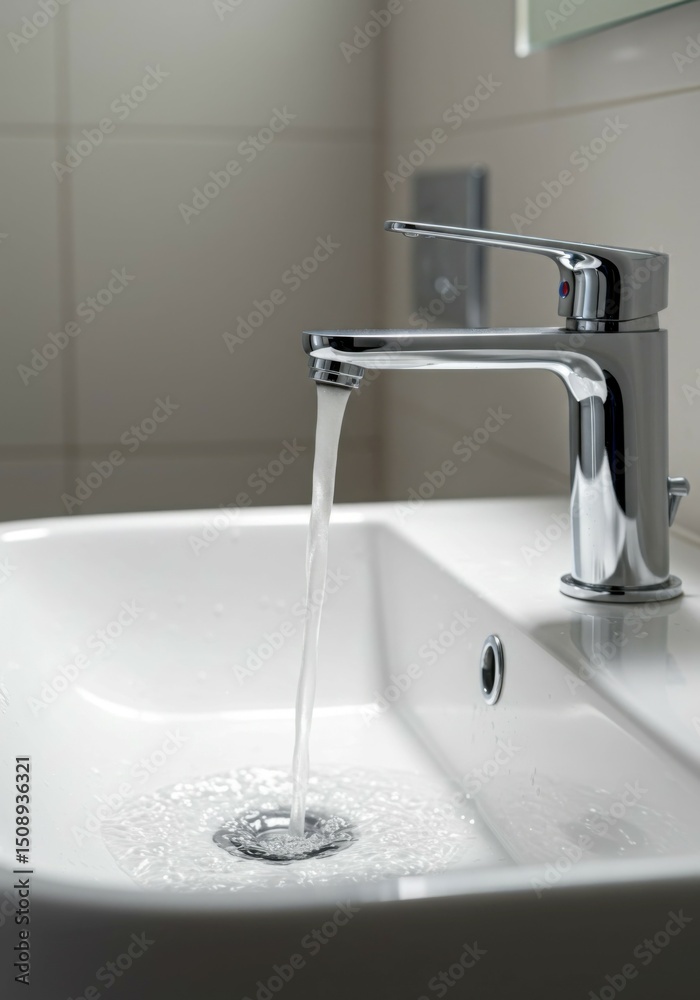 Minimalist WC interior with water flowing from a tap, focusing on hygiene and serene design. Minimalist WC interior with water flowing from a tap, focusing on hygiene and serene design.