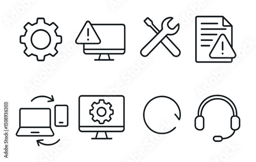 Technology and support icons for web and app interface design