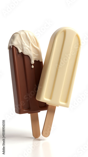 Delicious Chocolate and White Chocolate Ice Cream Bars isolated on white background
