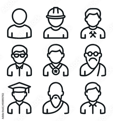 Knowledge Hierarchy Icons. Outline icon set of knowledge hierarchy: novice, apprentice, journeyman, expert, master, grandmaster,