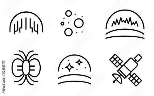 Futuristic technology icons set for cosmic exploration designs