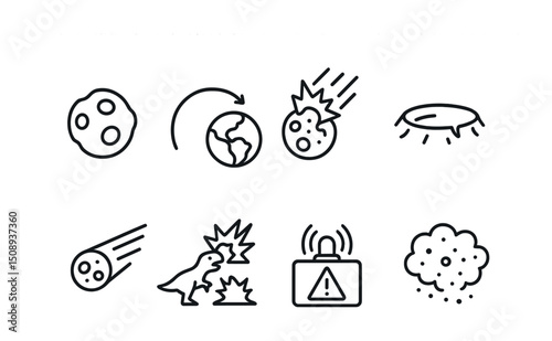 Meteor impact and dinosaur extinction icons for educational design