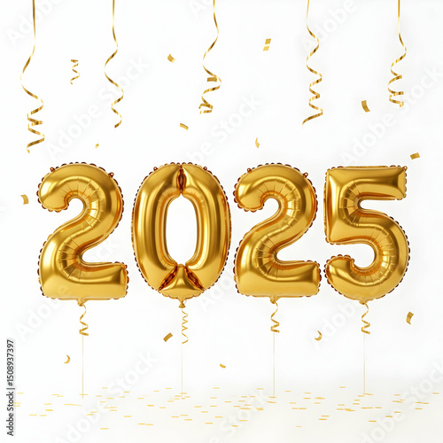 Golden Balloons 2025 New Year Celebration Graphic