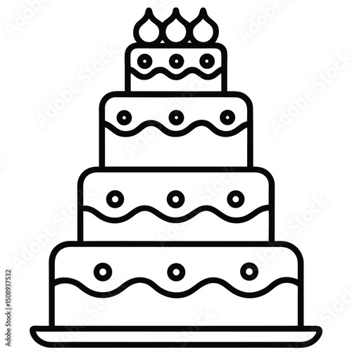 Elegant Wedding Cake Icon Design Featuring Tiered Layers and Delicate Decorations Perfect for Invitations Bakery Logos or Celebration Themed Graphic Projects and Design Elements