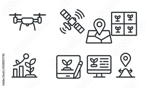 Precision agriculture technology icons for crop management and monitoring