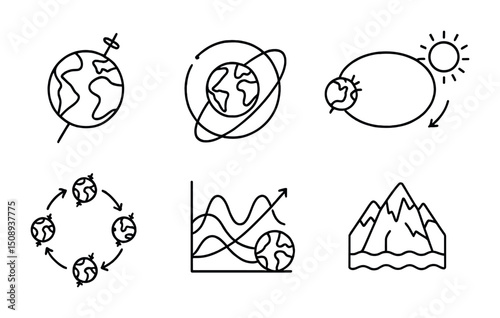 Planetary movement and earth's orbit icons for educational purposes