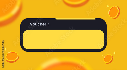 Voucher Input UI with Coins and Yellow Theme. Game Reward Voucher Entry Interface Design. Yellow Coin Bonus Voucher Graphic Template