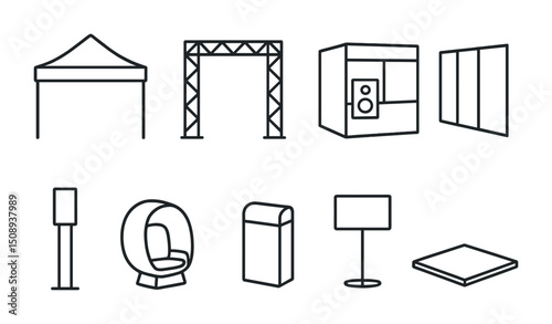 Event equipment icons for conferences and exhibitions design