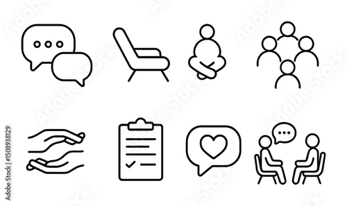 Communication and counseling icons for mental health and wellness design