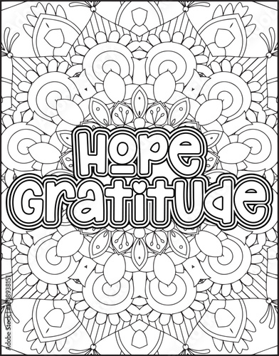 Gratitude Motivational Quote Coloring Page for Adults. 