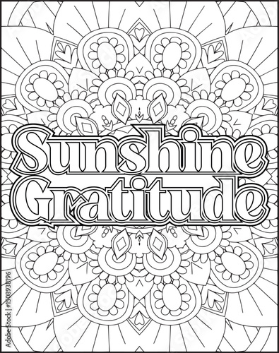 Gratitude Motivational Quote Coloring Page for Adults. 