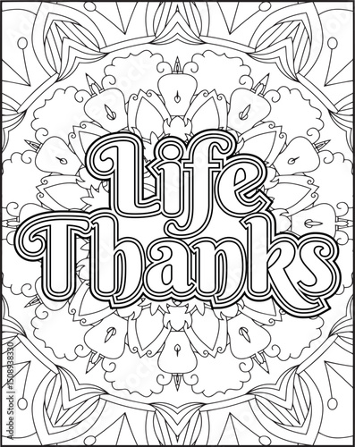 Gratitude Motivational Quote Coloring Page for Adults. 