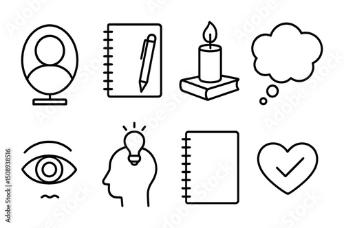 Set of icons representing creativity and learning concepts for inspirational designs