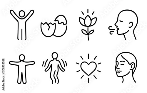 Mindfulness and wellbeing concepts with minimalist line art icons