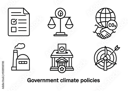 Government climate policies icons for environmental awareness campaigns