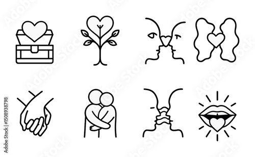 Collection of minimalist love and relationship icons for creative design projects