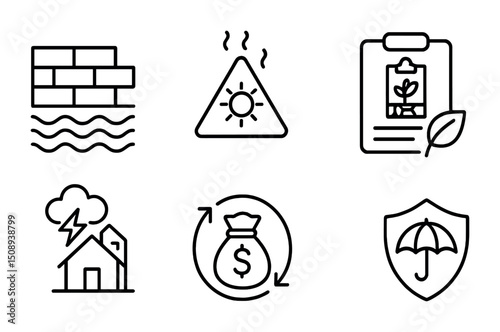Sustainable development icons: eco-friendly, climate safety, and renewable energy concepts