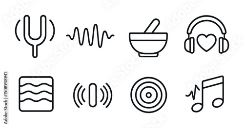 Set of music and sound therapy icons for wellness and relaxation concepts