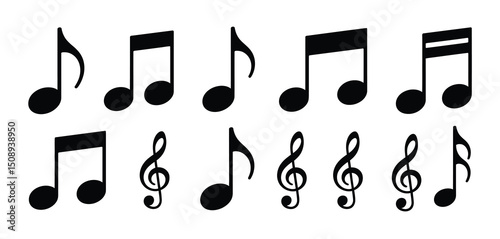 Collection of Musical Notes and Clefs Black Silhouettes