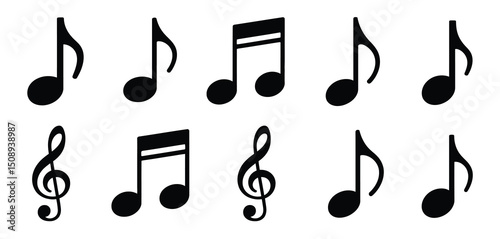 Collection of Musical Notes and Treble Clef Symbols