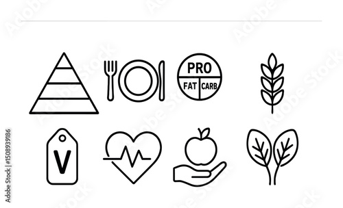 Nutrition symbols for healthy eating and diet planning in modern design