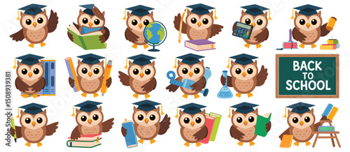 Cute Graduated Owls with School Supplies Back to School