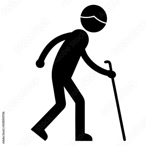 Sightless young man with walking cane Blind person
