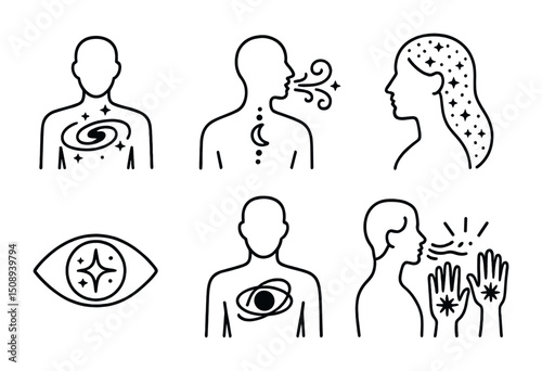 Mystical symbols and human silhouettes for holistic wellness design