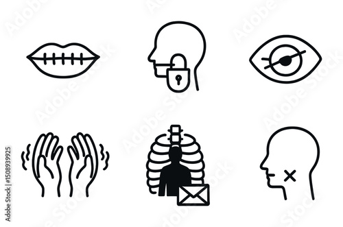 Unique symbolic icons set for communication and human anatomy concepts