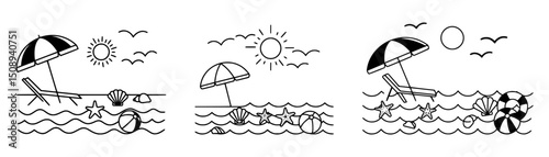 Vector outline of beach theme elements