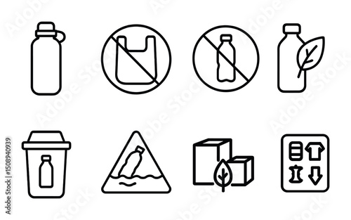 Eco-friendly icons promoting waste reduction and recycling awareness