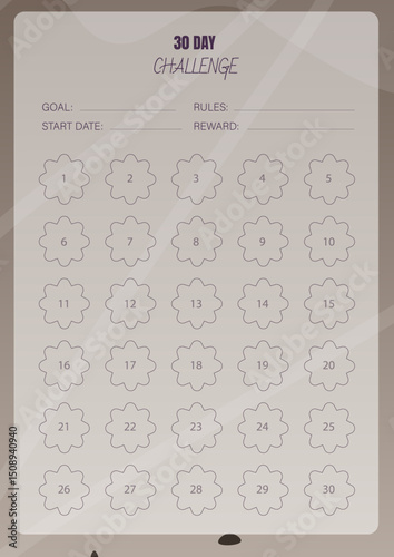 30 Day Challenge Habits Tracker Planner Document Printable Abstract Brown Vector Design