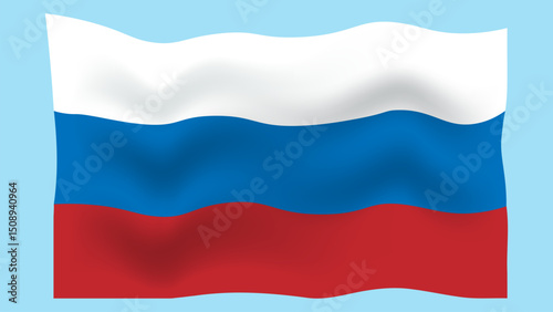 Vector illustration. Minimalist style banner. Russian flag with waves on a blue background.