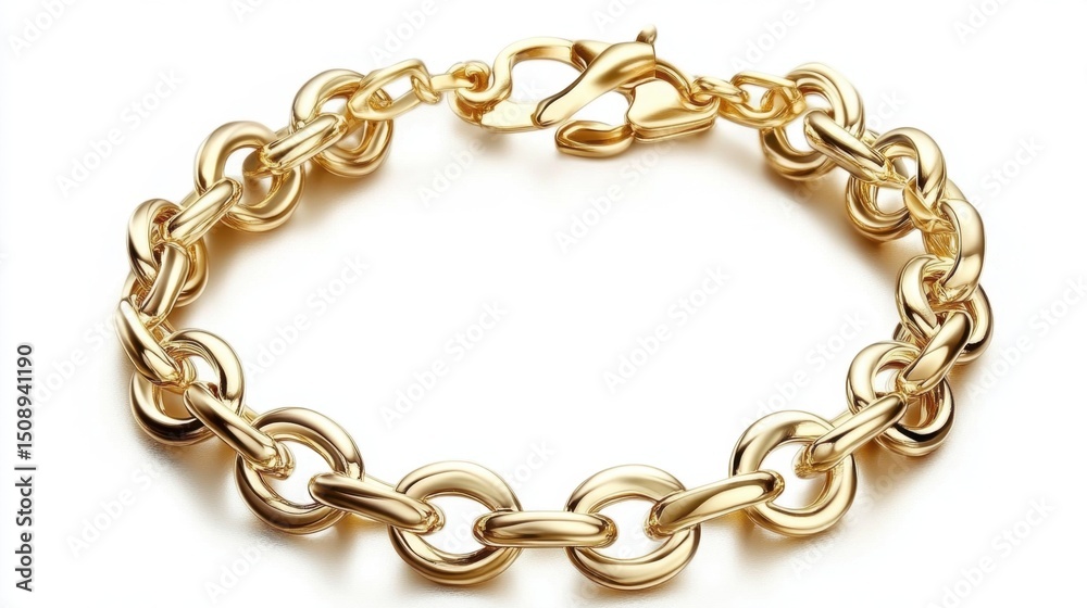 Fototapeta premium Gold bracelet with bar and link pattern arranged in a circle on white