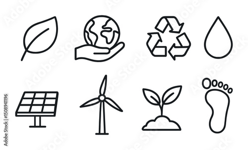 Eco-friendly icons for sustainable living and environmental awareness designs