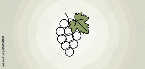 Simple Line Drawing of White Grapes with Leaf