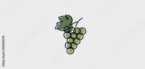 Simple Line Drawing of Green Grapes with Leaf