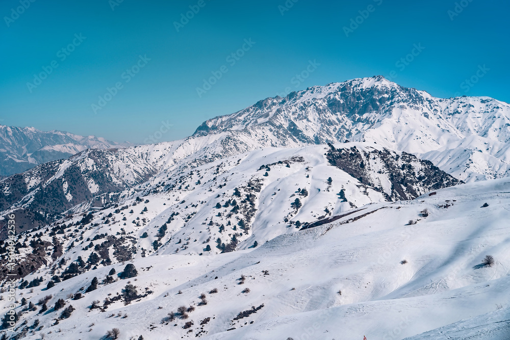 Obraz premium Chatkal Range. Western Tien Shan mountains in Uzbekistan, Amirsoy, Amirsay ski resort