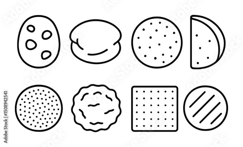 Variety of crackers and bread icons for food design and recipes