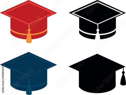 Black and White Graduation Hat Icon for Education Design